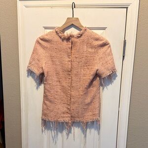 Avtandil Frayed Hem Short Sleeve Tweed Top